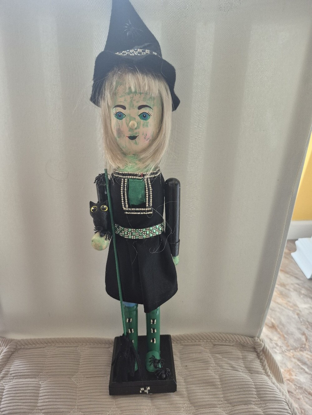 Halloween Hand-Painted Witch Nutcracker in Black and Green